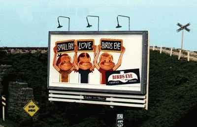 Blair Line 2433 HO pole billboard kit; completed scenic example