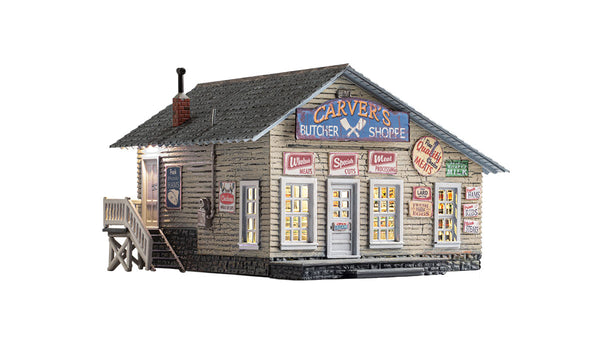 Woodland Scenics BR4958 N scale Carver's Butcher Shoppe, painted front view.