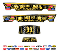 Burnout Baron – Black & Gold – one complete 1955 gasser decal set