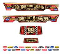 Burnout Baron – Crimson & Gold – one complete 1955 gasser decal set