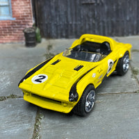 Custom Hot Wheels - Corvette Grand Sport - Yellow and Black - Chrome AMR Wheels - Rubber Tires