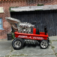 Custom Hot Wheels - Radio Flyer Wagon Drag Car - Red and White - Chrome Mag Wheels - Firestone Rubber Tires