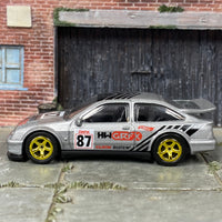 Custom Hot Wheels - 1987 Ford Sierra Cosworth - Silver and Black 87 - Gold Mag Wheels - Rubber Tires