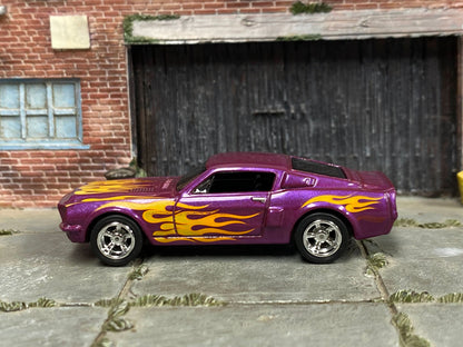 Custom Hot Wheels - 1966 Ford Mustang Shelby GT 500 - Purple with Flames - Chrome American Racing Wheels - Rubber Tires