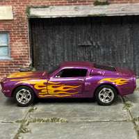 Custom Hot Wheels - 1966 Ford Mustang Shelby GT 500 - Purple with Flames - Chrome American Racing Wheels - Rubber Tires