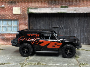 Custom Hot Wheels - Ford Bronco R 4x4 - Black and Red - Black Mag Wheels - Off Road Rubber Tires