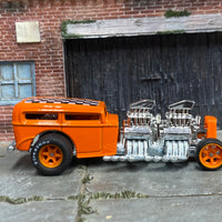 Custom Hot Wheels - Ford Model A Dragster - Orange Checkered Flag - Orange 6 Spoke Wheels - Goodyear Rubber Tires