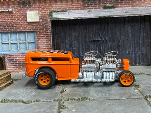 Custom Hot Wheels - Ford Model A Dragster - Orange Checkered Flag - Orange 6 Spoke Wheels - Goodyear Rubber Tires
