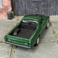 Custom Matchbox - 1970 Chevy El Camino - Green and Black - Chrome Steel Wheels - Rubber Tires