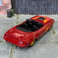 Custom Hot Wheels - Plymouth Barracuda - Red and Orange - Gold Mag Wheels - Rubber Tires