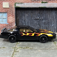 Custom Hot Wheels - Pontiac Firebird K.I.T.T. - Black with Flames - Black Mag Wheels - Rubber Tires