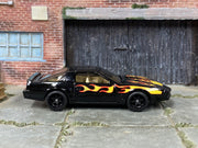 Custom Hot Wheels - Pontiac Firebird K.I.T.T. - Black with Flames - Black Mag Wheels - Rubber Tires