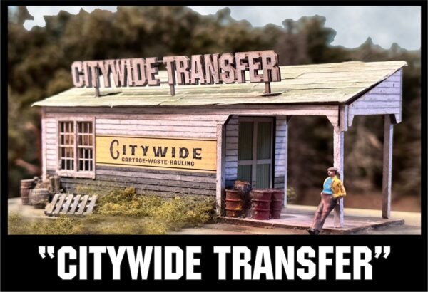 Bar Mills Citywide Transfer HO scale building kit; assembled and painted example, surrounding scenery not included.