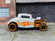 Custom Hot Wheels - 1932 Ford 3 Window - Pearl White 52 Years - Black and Gold Mag Wheels - Redline Rubber Tires