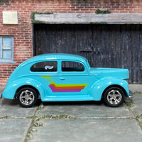 Custom Hot Wheels - 1940 Ford Fat Fender - Light Blue - Chrome AMR Wheels - Rubber Tires