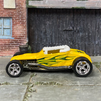 Custom Hot Wheels - Ford Track T T-Bucket - Yellow and White - Chrome Mag Wheels - Rubber Tires