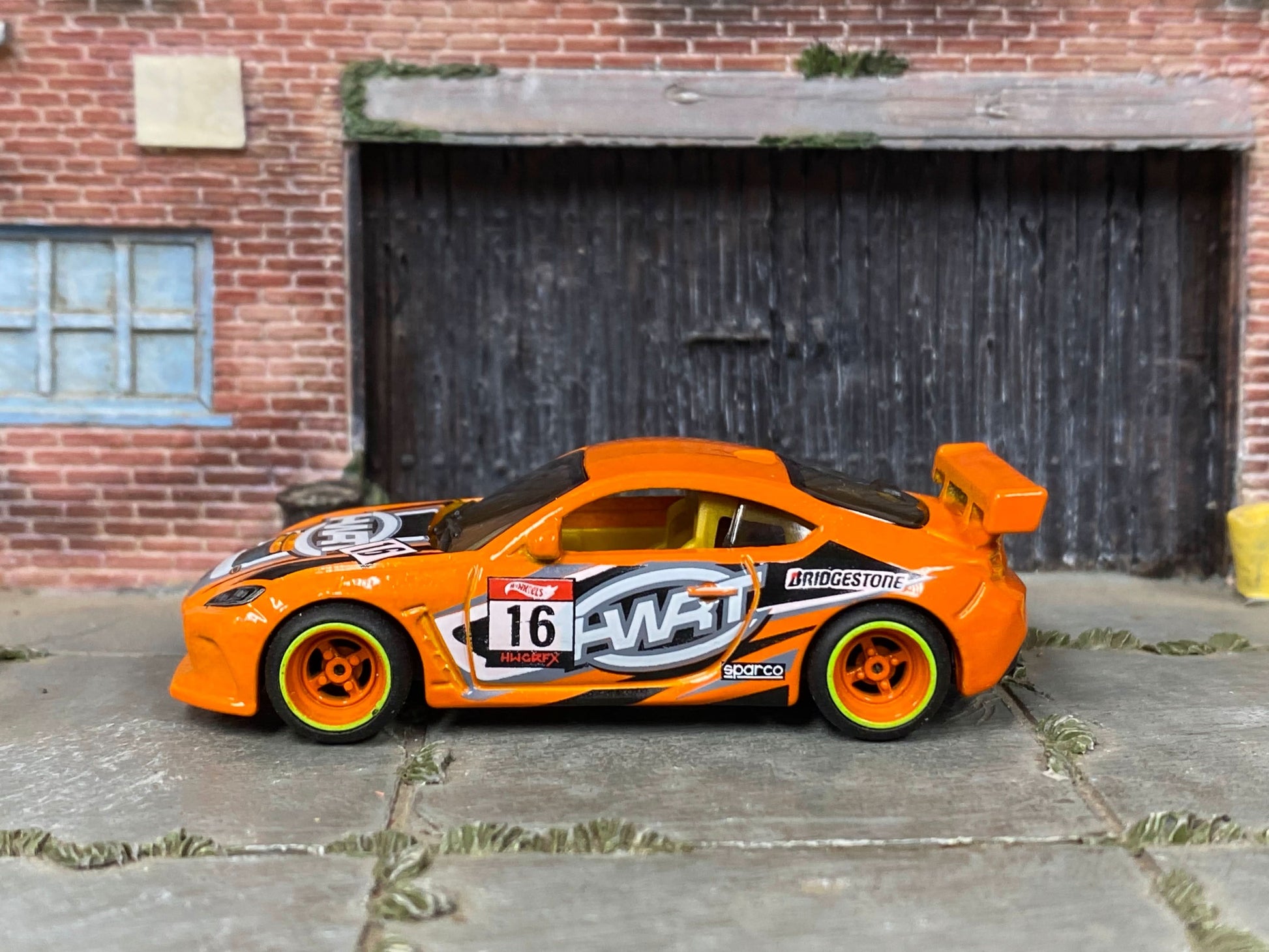 Custom Hot Wheels - Toyota GR86 Cup - Orange - Orange and Green Mag Wheels - Rubber Tires