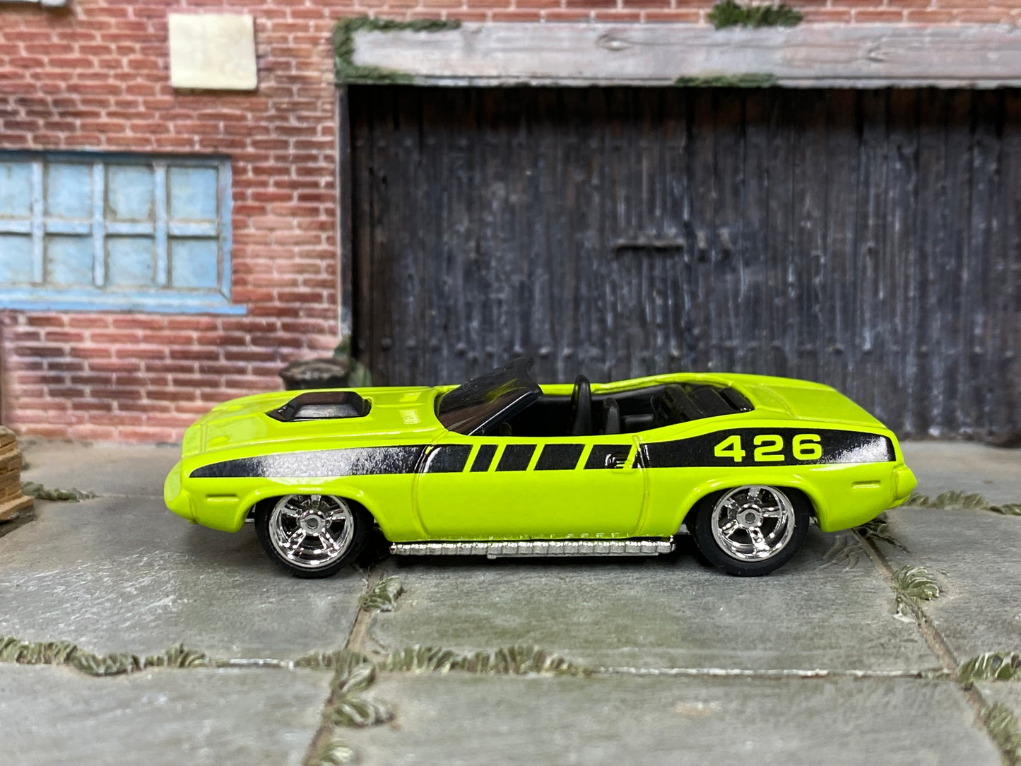 Custom Hot Wheels - Plymouth Barracuda  "King Kuda" - Green and Black -Chrome Mag Wheels - Rubber Tires