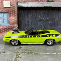 Custom Hot Wheels - Plymouth Barracuda  "King Kuda" - Green and Black -Chrome Mag Wheels - Rubber Tires