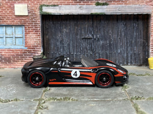 Custom Hot Wheels - Porsche 918 Spyder - Black and Red - Black and Red Mag Wheels - Rubber Tires