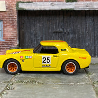 Custom Hot Wheels - Honda S800 Racing - Yellow and Red - Red and Chrome Mag Wheels - Rubber Tires