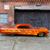 Loose Hot Wheels - 1964 Chevy Impala - Orange with Flames
