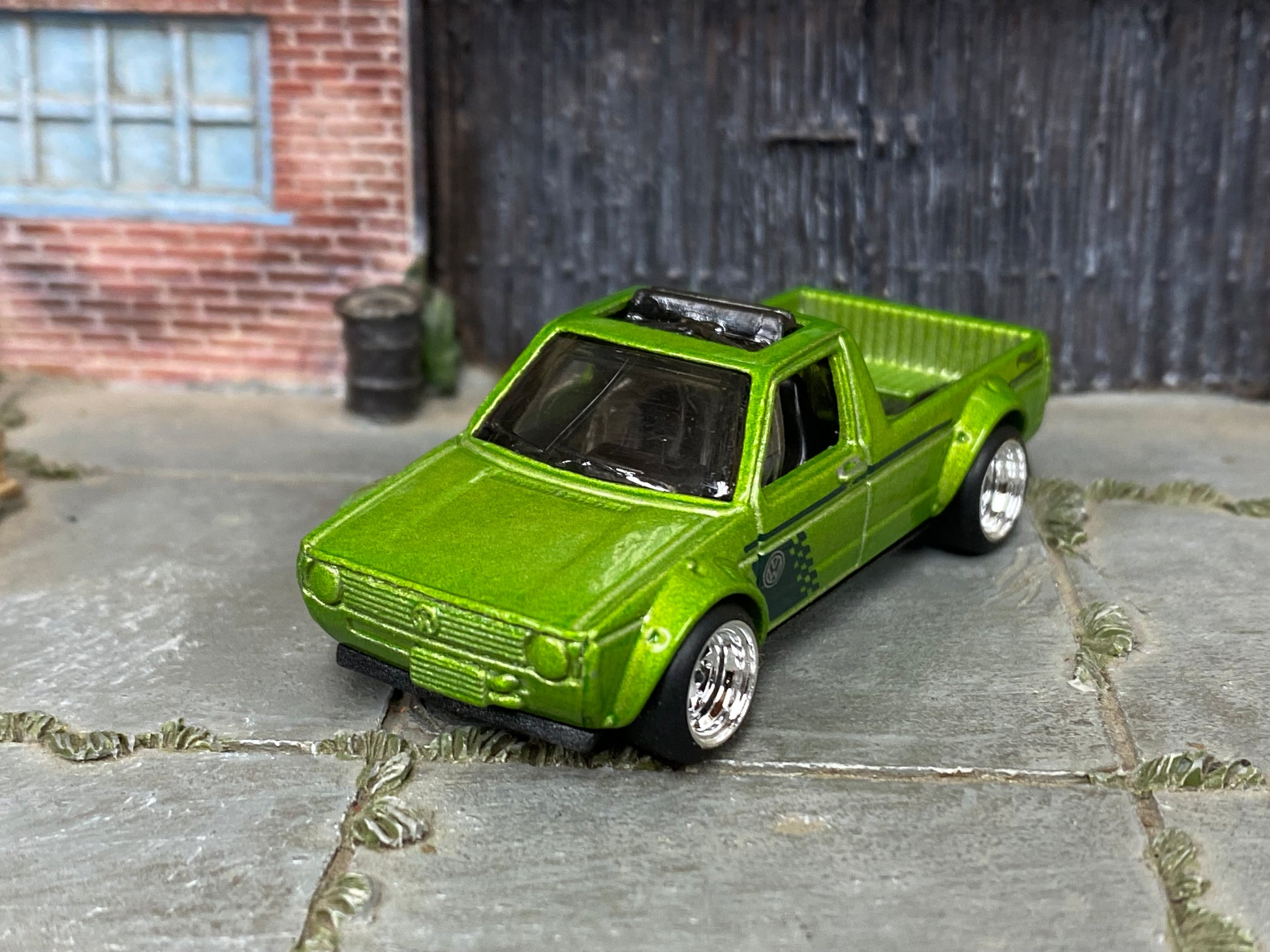 Custom Hot Wheels - Volkswagen Caddy - Green - Chrome Mag Wheels - Rubber Tires
