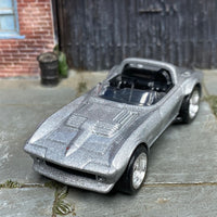 Custom Hot Wheels - Corvette Grand Sport - Silver - Chrome Steel Wheels - Rubber Tires