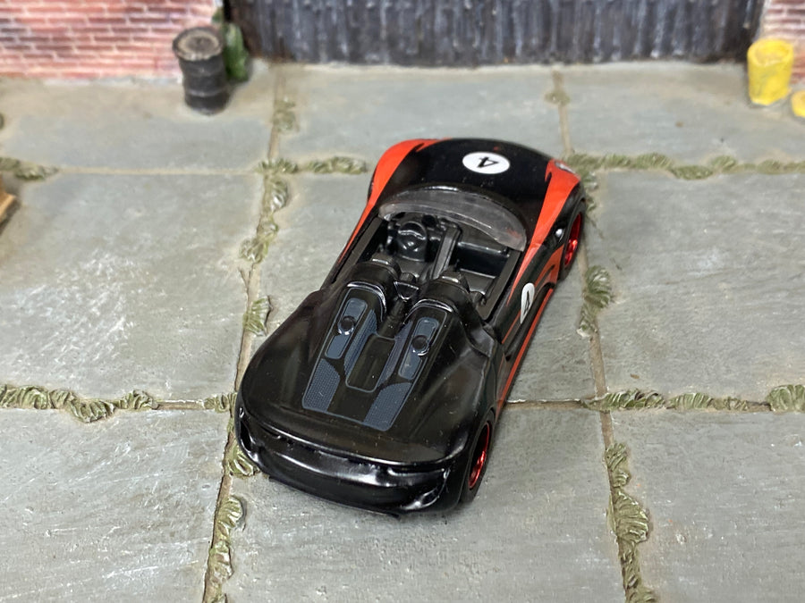 Custom Hot Wheels Porsche 918 Spyder – Black & Red | Black & Red Mag Wheels + Real Rubber Tires