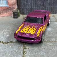 Custom Hot Wheels - 1966 Ford Mustang Shelby GT 500 - Purple with Flames - Chrome American Racing Wheels - Rubber Tires