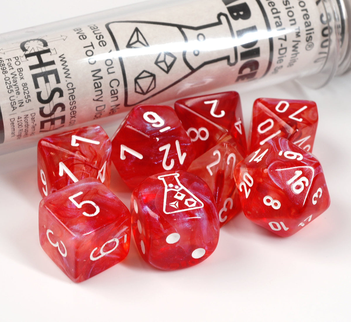 Chessex Borealis Passion/White Luminary Lab Dice Set 30070 – product view 1