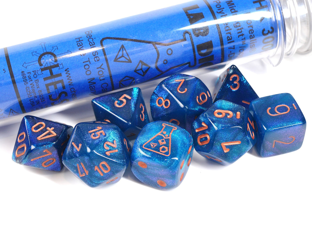 Chessex Borealis Midnight/Copper Lab Dice Set 30069 – product view 1