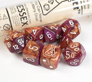 Chessex Gemini Copper-Purple/White Lab Dice Set 30071 – product view 1