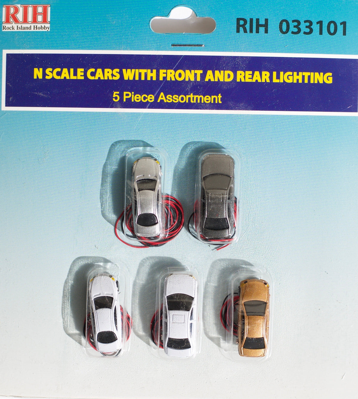 Rock Island Hobby N 033101 Autos with Front & Rear Lighting Assorted (5-Pack) — exact Rock Island Hobby product image