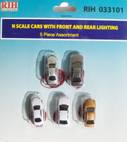 Rock Island Hobby N 033101 Autos with Front & Rear Lighting Assorted (5-Pack) — exact Rock Island Hobby product image