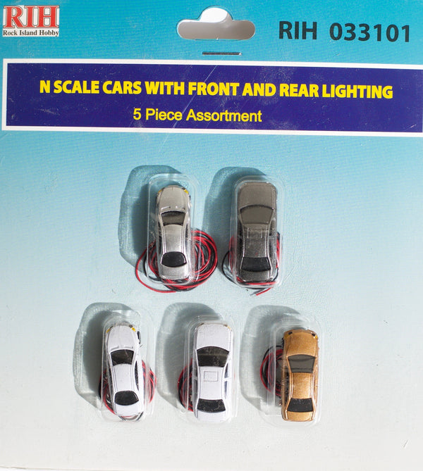 Rock Island Hobby N 033101 Autos with Front & Rear Lighting Assorted (5-Pack) — exact Rock Island Hobby product image