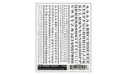 Woodland Scenics DT505 RR Roman Black dry-transfer sheet, letters and numbers in four sizes.