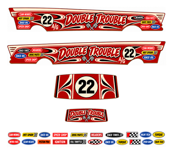 Double Trouble – Crimson & Cream – one complete 1955 gasser decal set