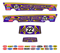 Double Trouble – Purple & Gold – one complete 1955 gasser decal set