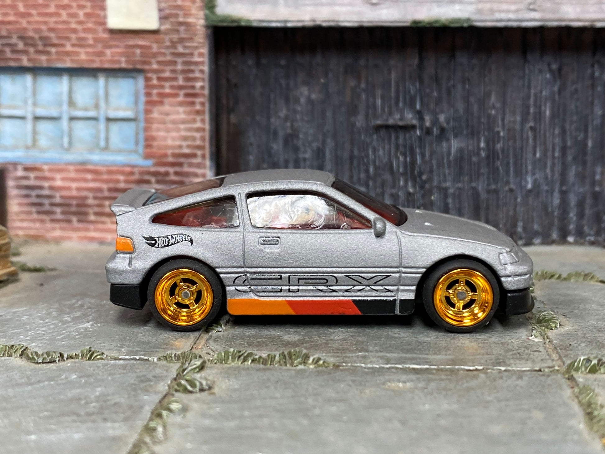 Custom Hot Wheels - 1988 Honda CRX - Satin Gray, Red, Black and Orange - Gold Mag Wheels - Rubber Tires