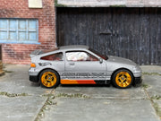 Custom Hot Wheels - 1988 Honda CRX - Satin Gray, Red, Black and Orange - Gold Mag Wheels - Rubber Tires