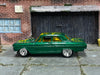 Custom Hot Wheels - 1964 Ford Fairlane Thunderbolt - Green and Yellow with Flames - Chrome Steel Wheels - Rubber Tires