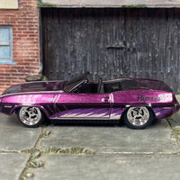 Custom Hot Wheels - Plymouth Barracuda - Purple, Black and White - Chrome Mag Wheels - Rubber Tires