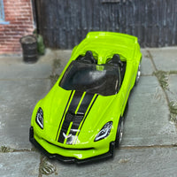 Custom Hot Wheels - Chevy Corvette C7 Z06 Convertible - Green and Black - Chrome AMR Wheels - Rubber Tires
