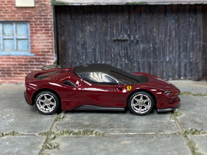 Custom Hot Wheels - Ferrari SF90 Stradale - Dark Red - Chrome Mag Wheels - Rubber Tires