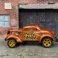 Custom Hot Wheels - 1937 Ford Gasser - Gold - Gold AMR Wheels - Rubber Tires