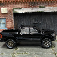 Custom Hot Wheels - 2020 Dodge Ram 1500 Rebel - Black - Smoked Chrome Mag Wheels - Goodyear Offroad Rubber Tires