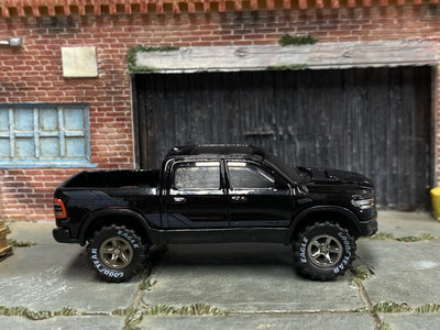 Custom Hot Wheels - 2020 Dodge Ram 1500 Rebel - Black - Smoked Chrome Mag Wheels - Goodyear Offroad Rubber Tires