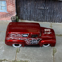 Loose Hot Wheels - 1956 Ford F100 Panel Truck - Hot Wheels Engine Builders Dark Red with Flames