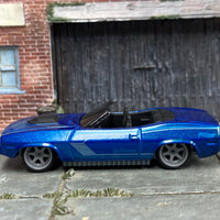 Custom Hot Wheels - Plymouth Barracuda - Blue - Gray 6 Spoke Wheels - Rubber Tires